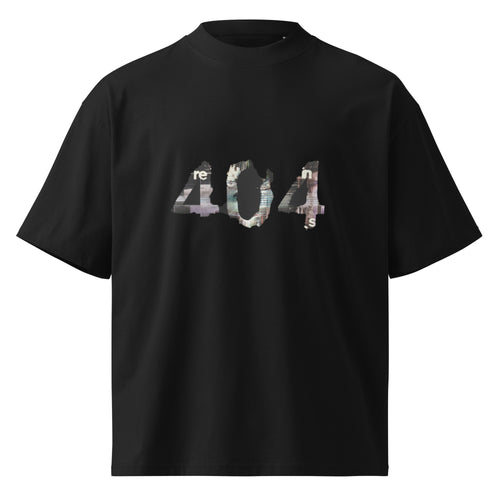 Black t-shirt with a logo reads: "404" on the chest against a white background