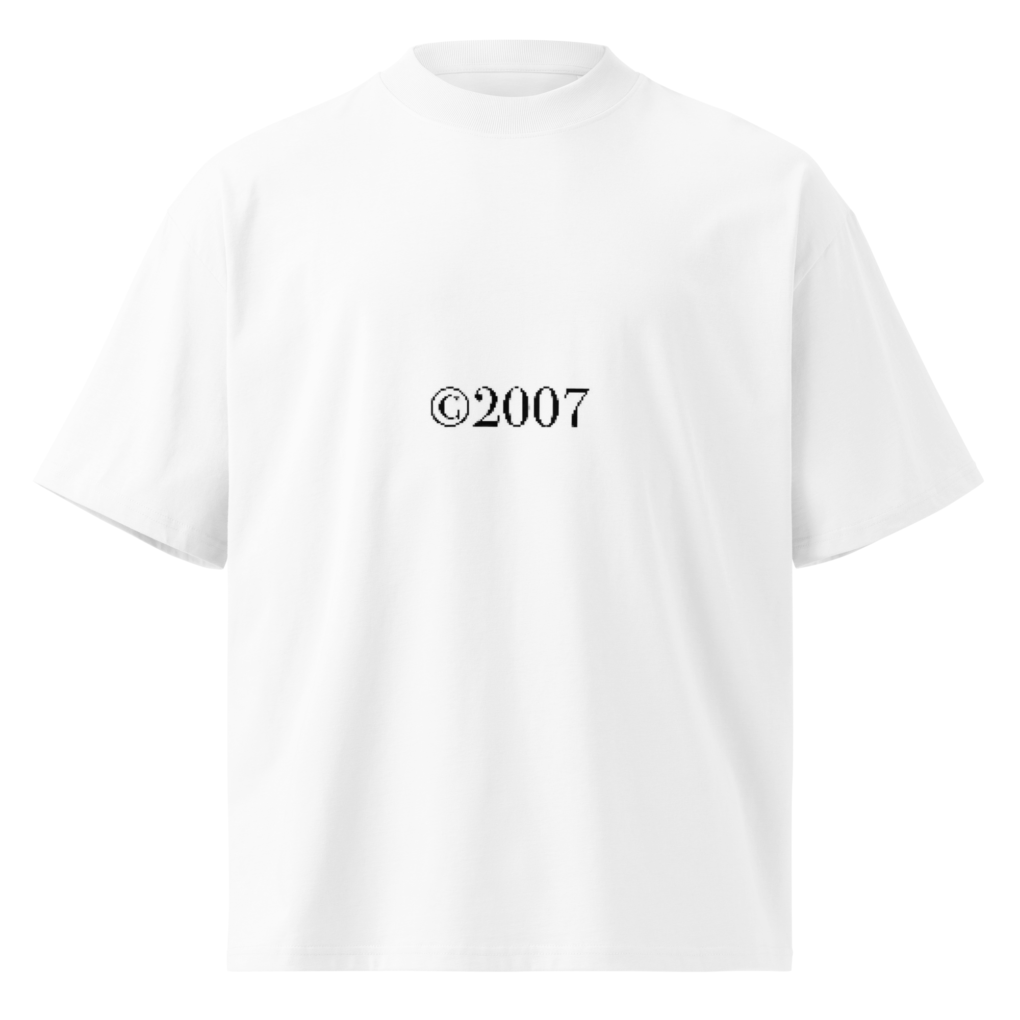 White t-shirt with "@2007" logo on a white background